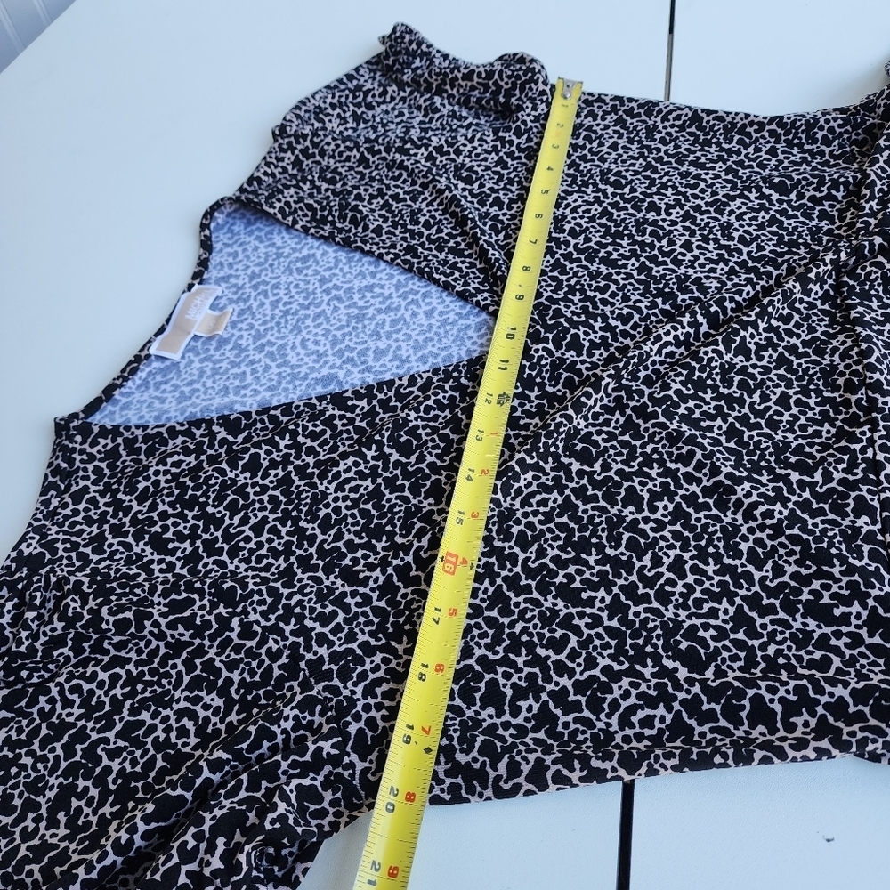 MICHAEL Michael Kors Black Beige Print Tie Faux Wrap Dress Ruffle Short Sleeve L - Picture 10 of 13